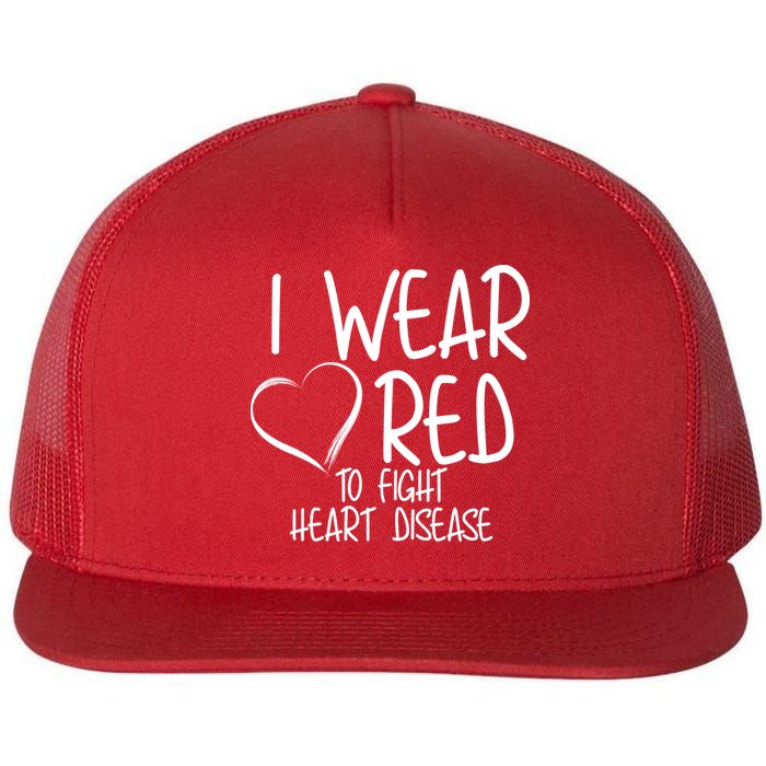 I Wear Red To Fight Heart Disease Flat Bill Trucker Hat