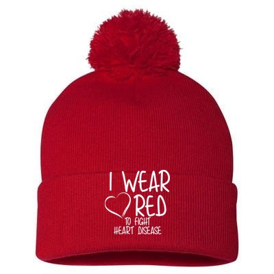 I Wear Red To Fight Heart Disease Pom Pom 12in Knit Beanie