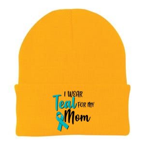 I Wear Teal For My Mom Ovarian Cancer Awareness Knit Cap Winter Beanie