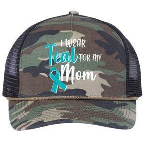 I Wear Teal For My Mom Ovarian Cancer Awareness Retro Rope Trucker Hat Cap