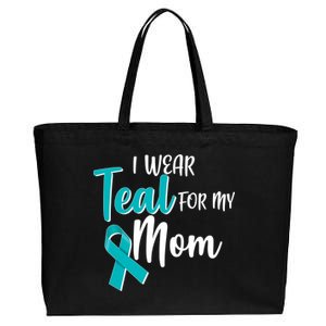 I Wear Teal For My Mom Ovarian Cancer Awareness Cotton Canvas Jumbo Tote