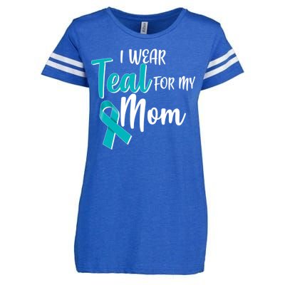 I Wear Teal For My Mom Ovarian Cancer Awareness Enza Ladies Jersey Football T-Shirt