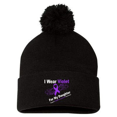 I Wear Violet For My Daughter Pom Pom 12in Knit Beanie