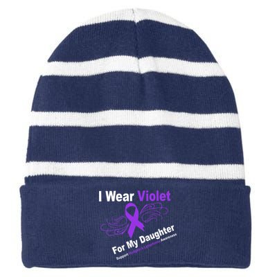 I Wear Violet For My Daughter Striped Beanie with Solid Band