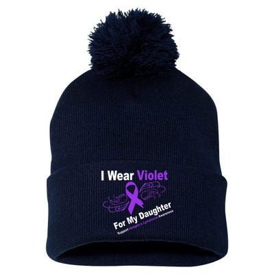 I Wear Violet For My Daughter Pom Pom 12in Knit Beanie