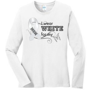 I Wear White For My Mom Lung Cancer Awareness Ladies Long Sleeve Shirt