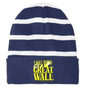 I Will Build A Great Wall - Donald Trump Striped Beanie with Solid Band