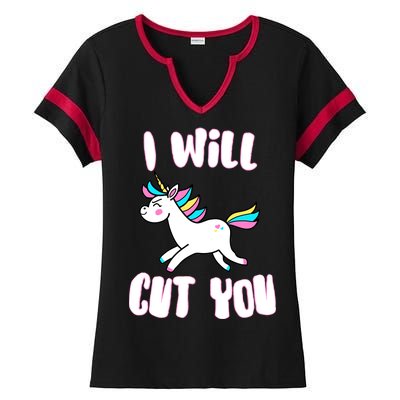 I Will Cut You Stabby Unicorn Ladies Halftime Notch Neck Tee