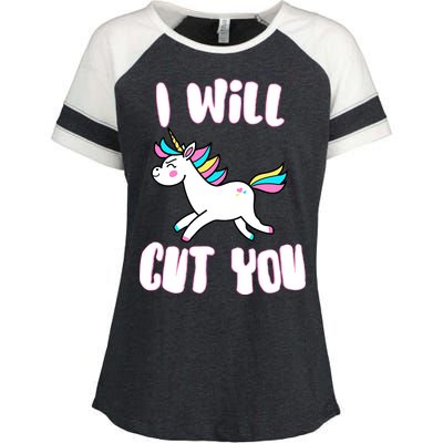 I Will Cut You Stabby Unicorn Enza Ladies Jersey Colorblock Tee