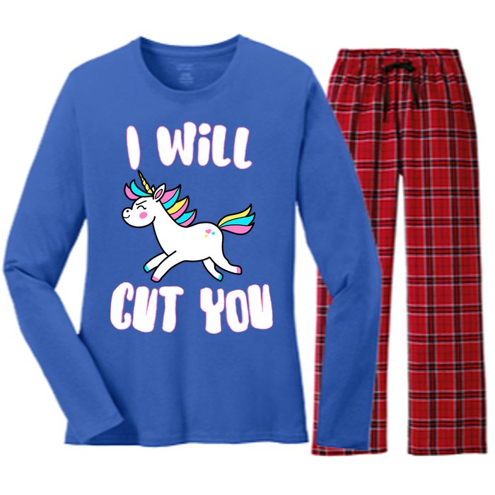 I Will Cut You Stabby Unicorn Women's Long Sleeve Flannel Pajama Set 