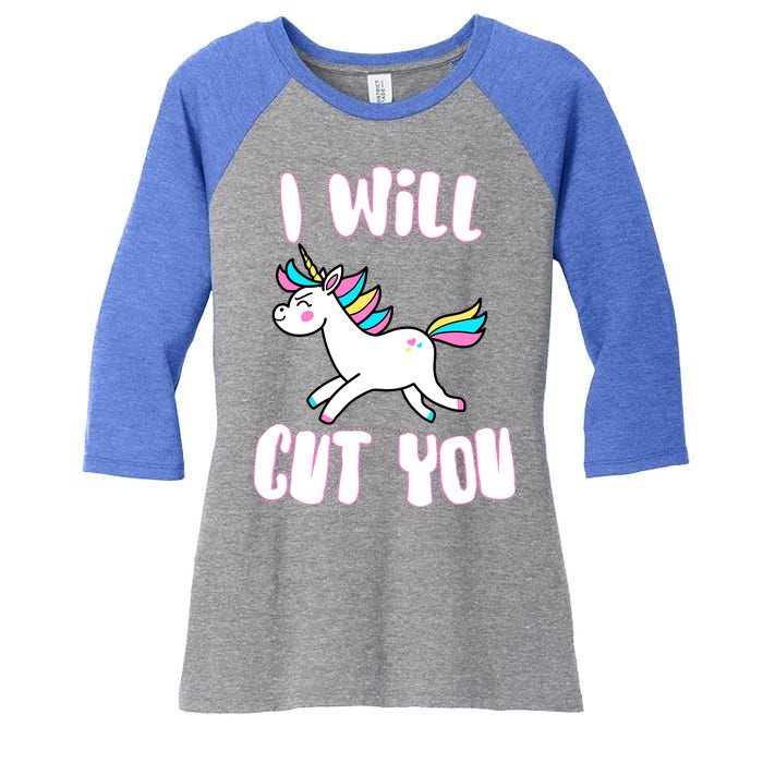 I Will Cut You Stabby Unicorn Women's Tri-Blend 3/4-Sleeve Raglan Shirt