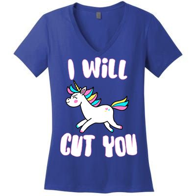 I Will Cut You Stabby Unicorn Women's V-Neck T-Shirt