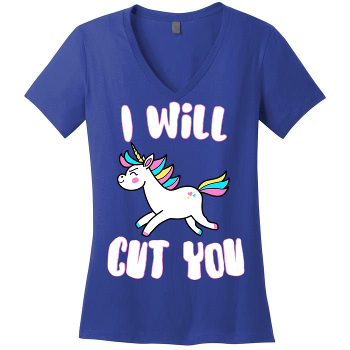 I Will Cut You Stabby Unicorn Women's V-Neck T-Shirt