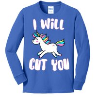 I Will Cut You Stabby Unicorn Kids Long Sleeve Shirt