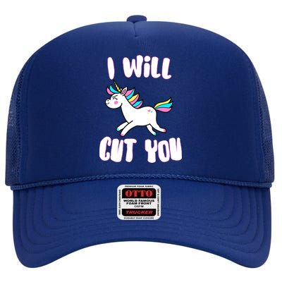 I Will Cut You Stabby Unicorn High Crown Mesh Back Trucker Hat