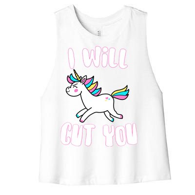 I Will Cut You Stabby Unicorn Women's Racerback Cropped Tank