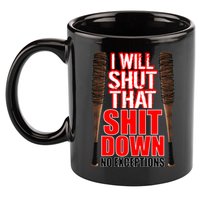 I Will Shut That Shit Down No Exceptions Barbwire Bat Dead Zombies 11oz C Handle Ceramic Mug