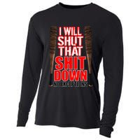 I Will Shut That Shit Down No Exceptions Barbwire Bat Dead Zombies Cooling Performance Long Sleeve Crew