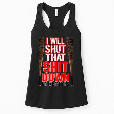 I Will Shut That Shit Down No Exceptions Barbwire Bat Dead Zombies Womens Tank Top