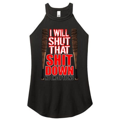 I Will Shut That Shit Down No Exceptions Barbwire Bat Dead Zombies Women's Perfect Tri Rocker Tank