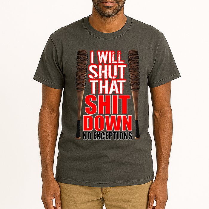 I Will Shut That Shit Down No Exceptions Barbwire Bat Dead Zombies Tall T-Shirt