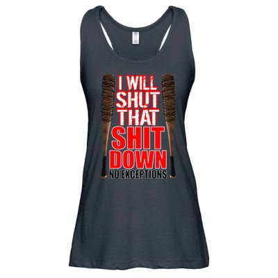 I Will Shut That Shit Down No Exceptions Barbwire Bat Dead Zombies Ladies Essential Flowy Tank