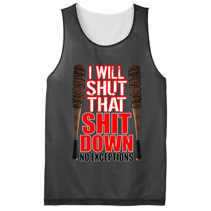 I Will Shut That Shit Down No Exceptions Barbwire Bat Dead Zombies Mesh Reversible Basketball Jersey Tank