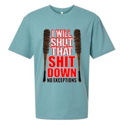 I Will Shut That Shit Down No Exceptions Barbwire Bat Dead Zombies Sueded Cloud Jersey T-Shirt