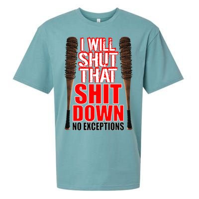 I Will Shut That Shit Down No Exceptions Barbwire Bat Dead Zombies Sueded Cloud Jersey T-Shirt