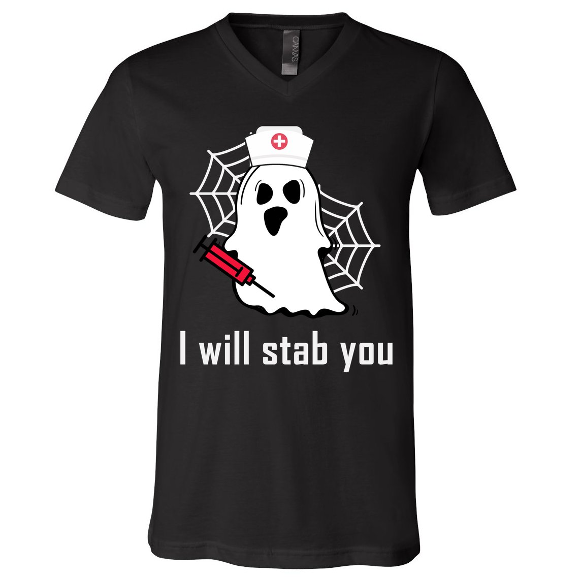 I Will Stab You Ghost Nurse V-Neck T-Shirt