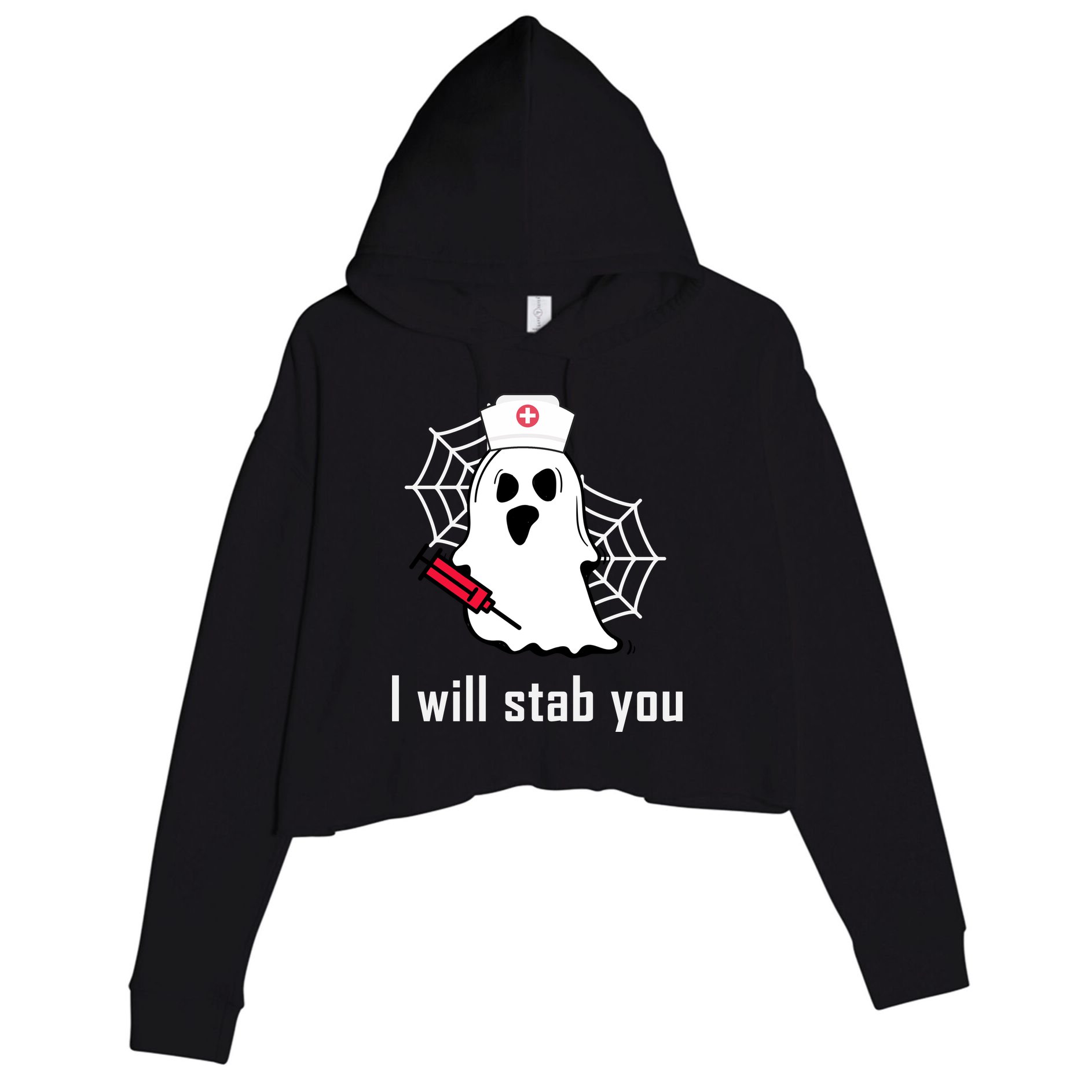 I Will Stab You Ghost Nurse Crop Fleece Hoodie