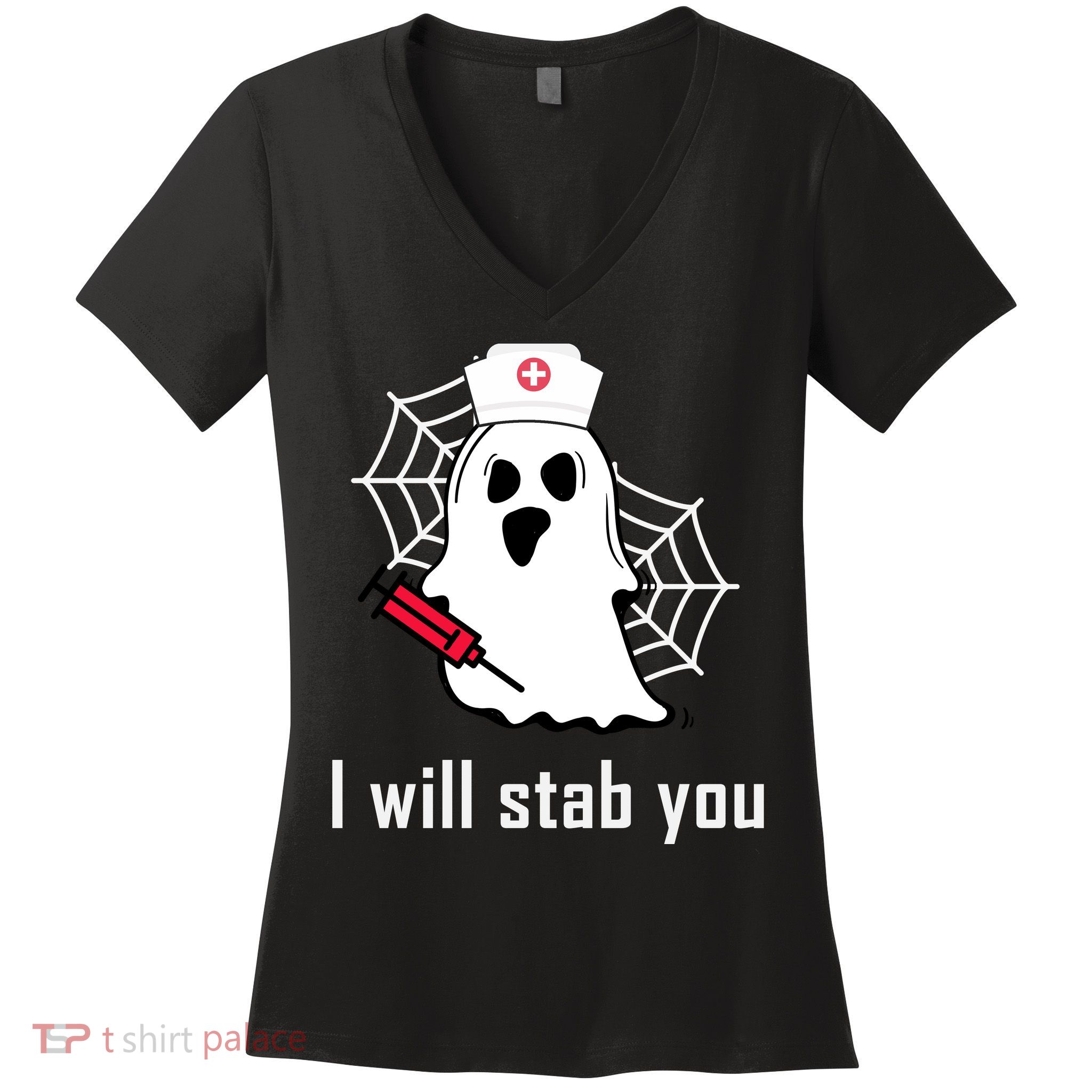 I Will Stab You Ghost Nurse Women's V-Neck T-Shirt