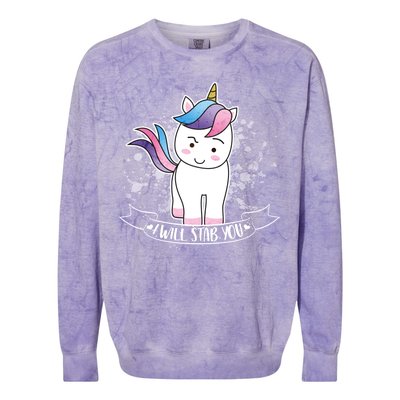 I Will Stab You Unicorn Colorblast Crewneck Sweatshirt