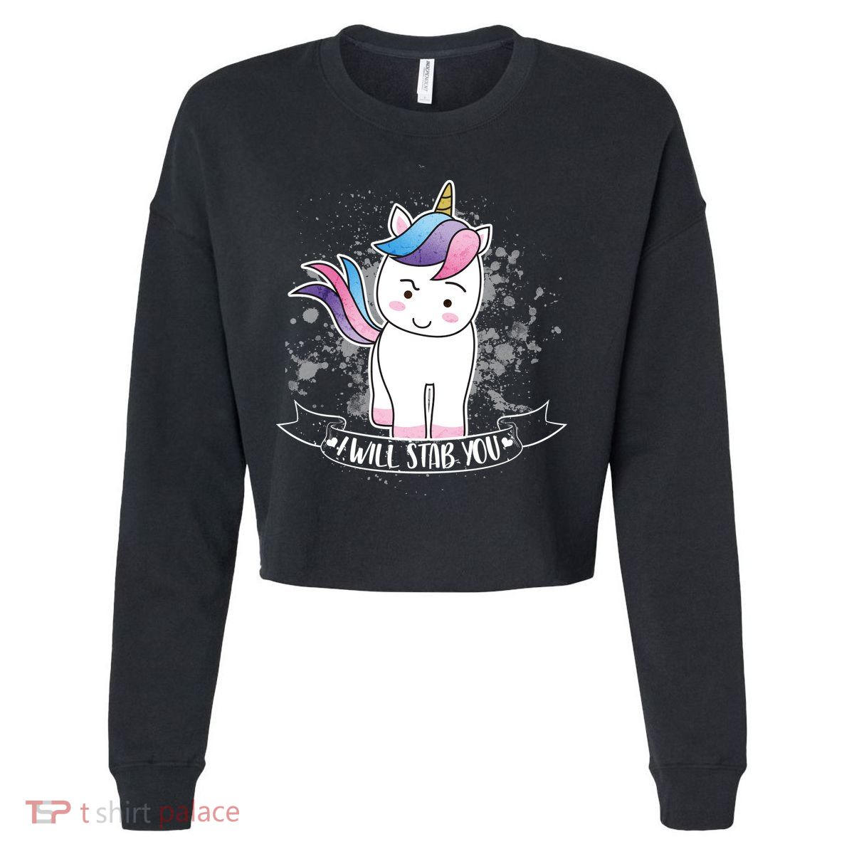 I Will Stab You Unicorn Cropped Pullover Crew