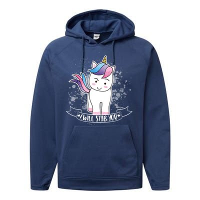 I Will Stab You Unicorn Performance Fleece Hoodie