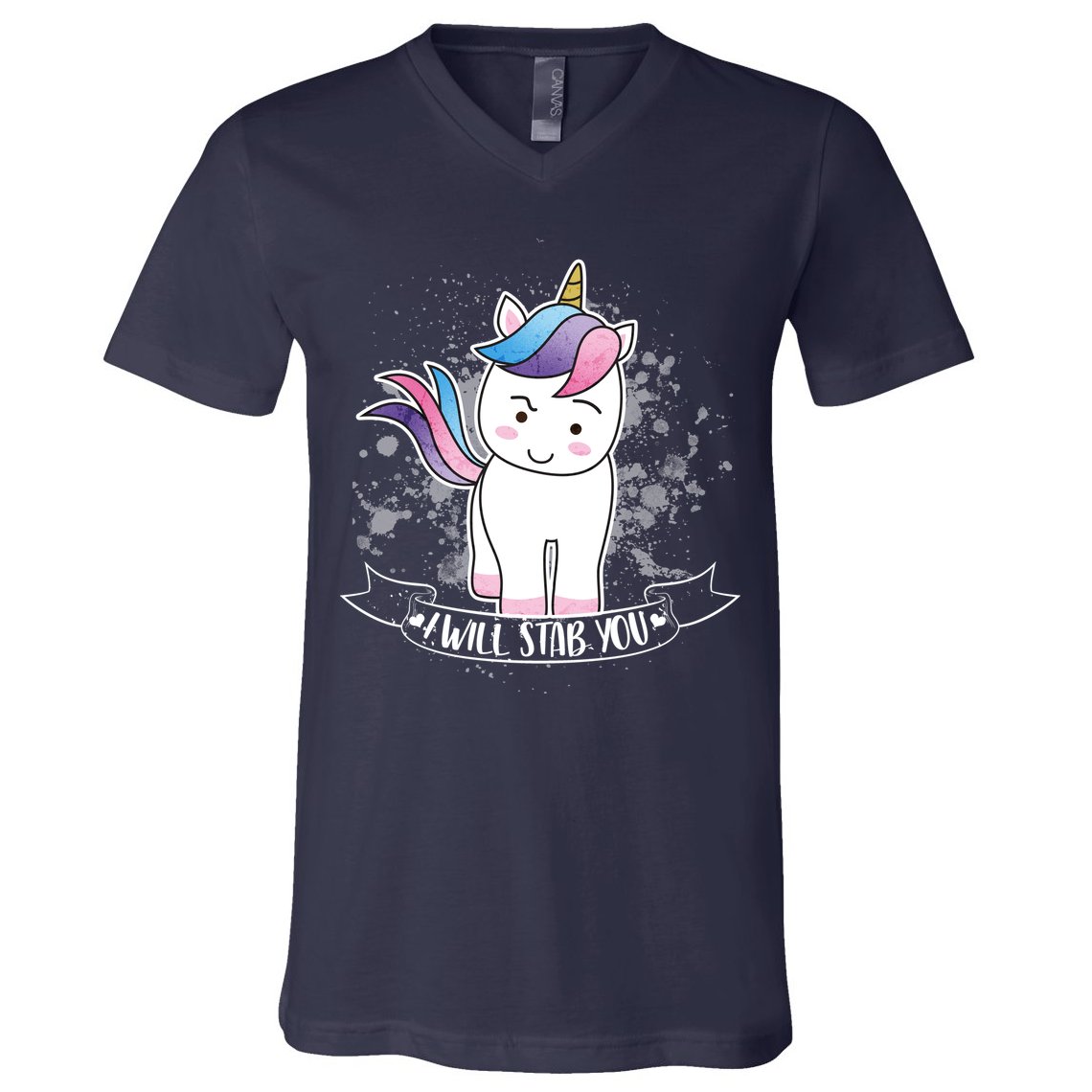 I Will Stab You Unicorn V-Neck T-Shirt