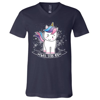 I Will Stab You Unicorn V-Neck T-Shirt