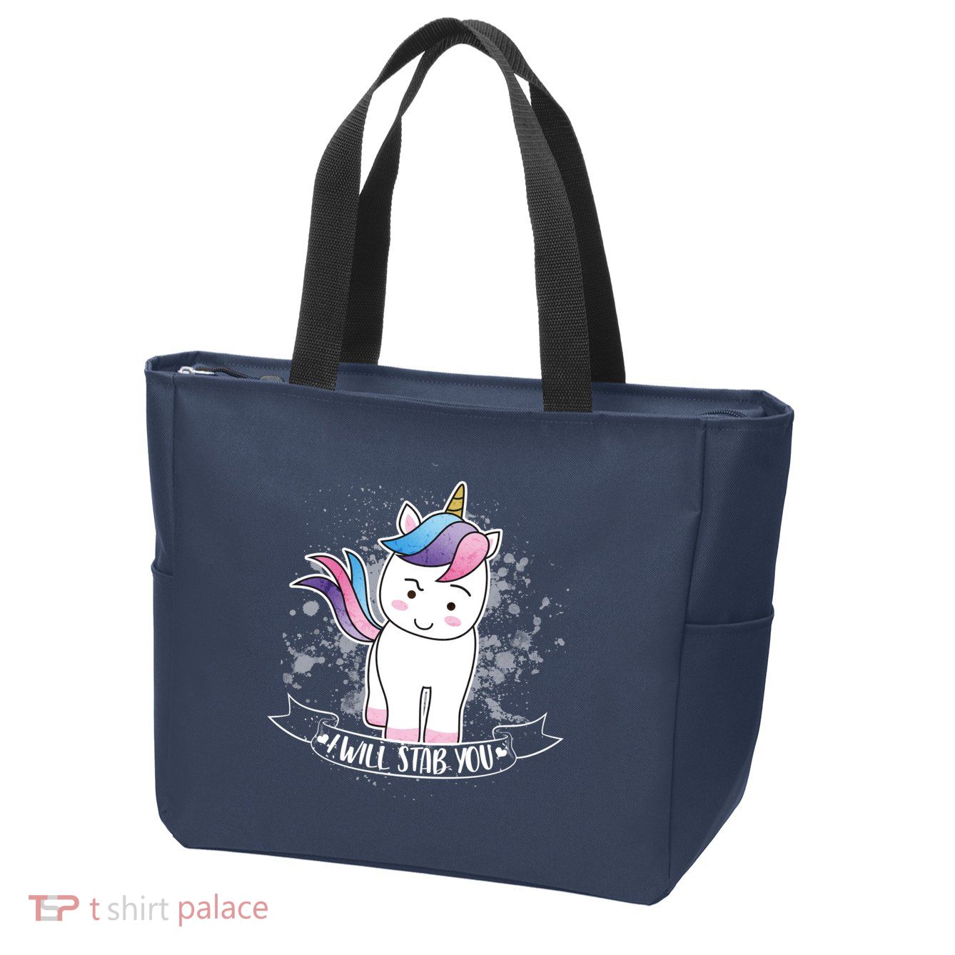 I Will Stab You Unicorn Zip Tote Bag