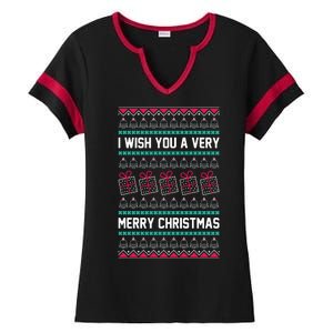 I Wish You A Very Merry Christmas Cute Ugly Sweater Ladies Halftime Notch Neck Tee