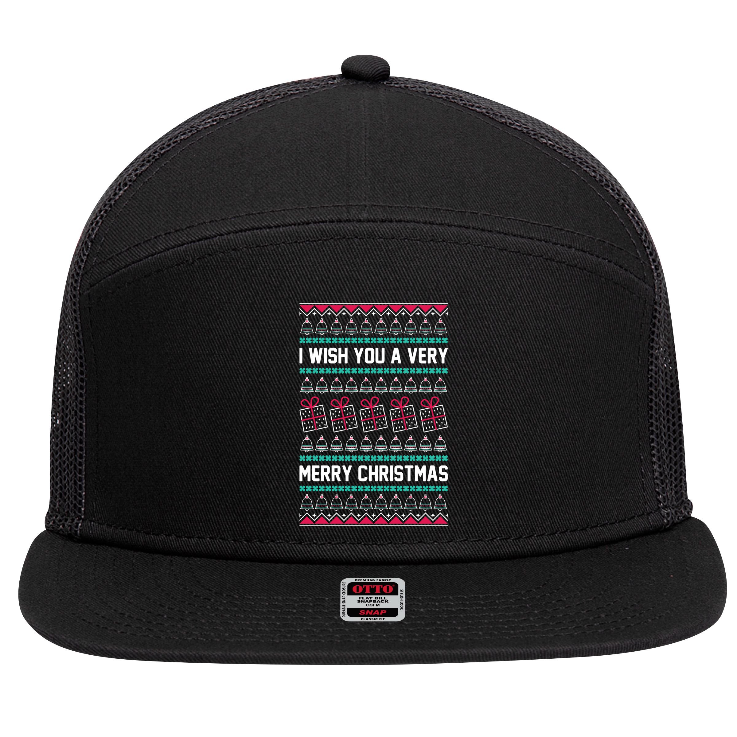 I Wish You A Very Merry Christmas Cute Ugly Sweater 7 Panel Mesh Trucker Snapback Hat