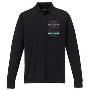 I Wish You A Very Merry Christmas Cute Ugly Sweater Performance Long Sleeve Polo