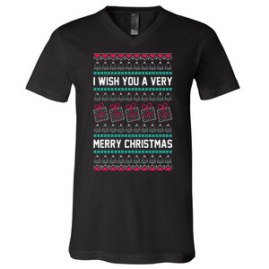 I Wish You A Very Merry Christmas Cute Ugly Sweater V-Neck T-Shirt