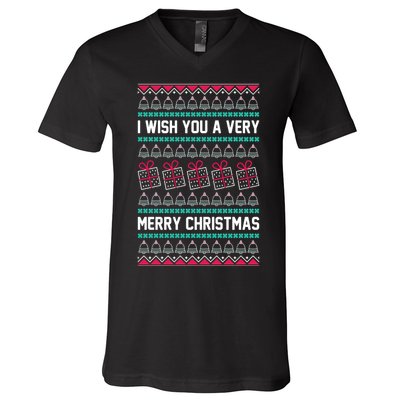 I Wish You A Very Merry Christmas Cute Ugly Sweater V-Neck T-Shirt