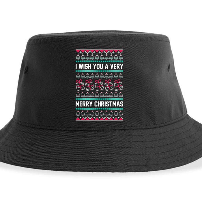I Wish You A Very Merry Christmas Cute Ugly Sweater Sustainable Bucket Hat