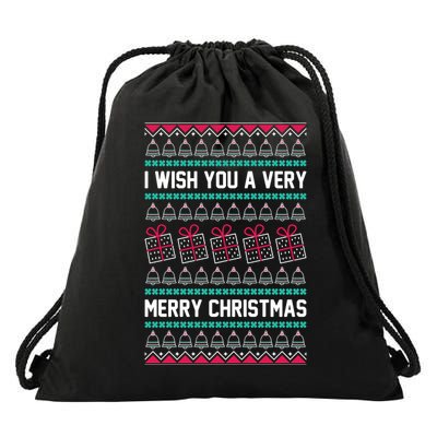I Wish You A Very Merry Christmas Cute Ugly Sweater Drawstring Bag