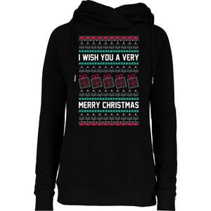 I Wish You A Very Merry Christmas Cute Ugly Sweater Womens Funnel Neck Pullover Hood