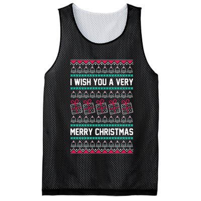 I Wish You A Very Merry Christmas Cute Ugly Sweater Mesh Reversible Basketball Jersey Tank