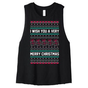 I Wish You A Very Merry Christmas Cute Ugly Sweater Women's Racerback Cropped Tank