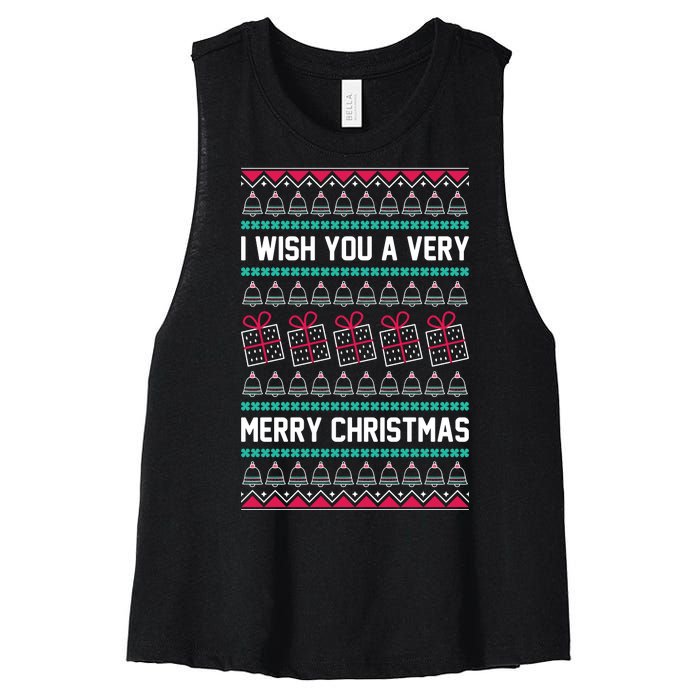 I Wish You A Very Merry Christmas Cute Ugly Sweater Women's Racerback Cropped Tank