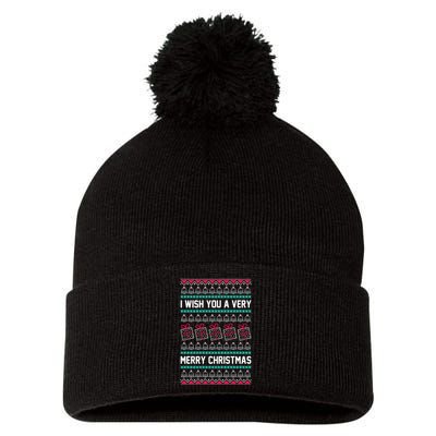 I Wish You A Very Merry Christmas Cute Ugly Sweater Pom Pom 12in Knit Beanie